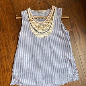 Striped Sleeveless Top with Embroidered Detail